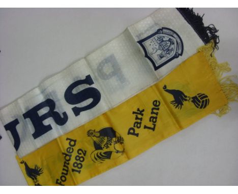 TOTTENHAM HOTSPUR, 1970's, football, a pair of silk scarfs, one yellow/blue 'Tottenham' on front, 'White Hart Lane, Park Lane