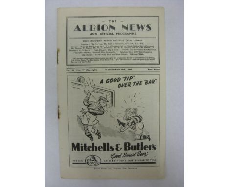 WEST BROMWICH ALBION, 1948/1949, a football programme from the fixture with Southampton, played on 27/11/1948 (rusty staples)