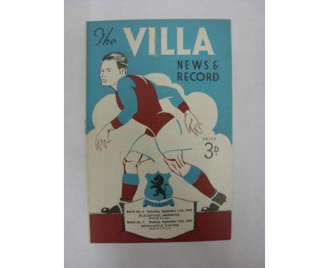 ASTON VILLA, 1948/1949, a football programme from the fixture with Newcastle United played on 13/09/1948, also covers a Reser