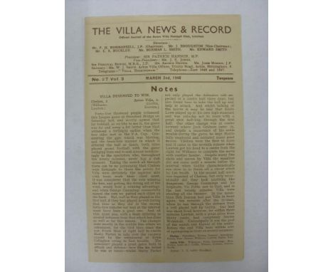 ASTON VILLA, 1945/1946, a football programme from the FA Cup 6th Round 2nd Leg game against Derby County, played on 02/03/194