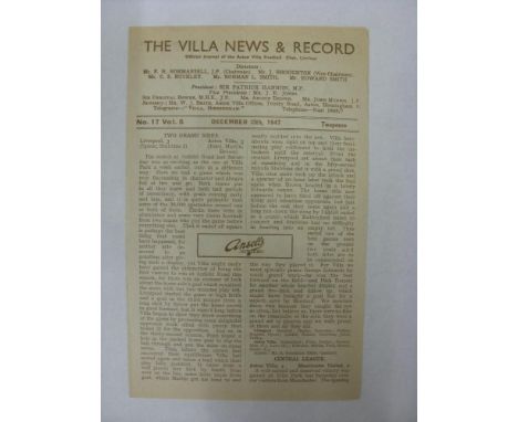 ASTON VILLA, 1947/1948, a football programme from the home fixture with Middlesbrough, played on 13/12/1947 (4 Pages).