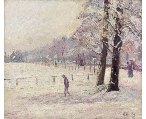 Lucien Pissarro (British, 1863-1944)Stamford Brook Green (Snow and Mist) signed with monogram and dated '09' (lower right)oil