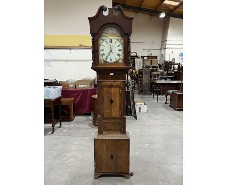 A 19th century oak and mahogany 30hr longcase clock, the painted dial signed D Jones, Newtown. 86" high