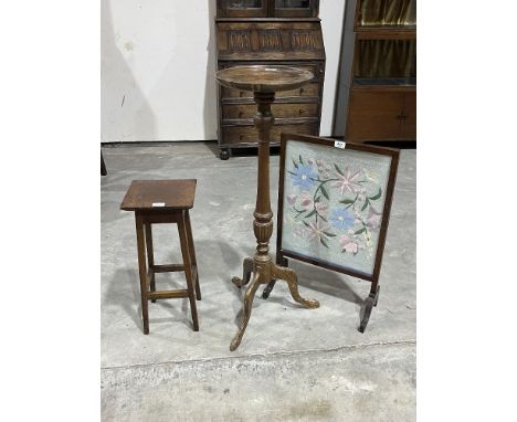 Two jardiniere stands and a firescreen (3)