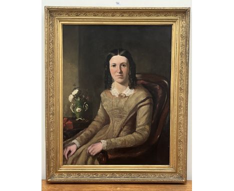 ENGLISH SCHOOL. 19TH CENTURY A portrait of a young lady. Oil on lined canvas 36" x 28"