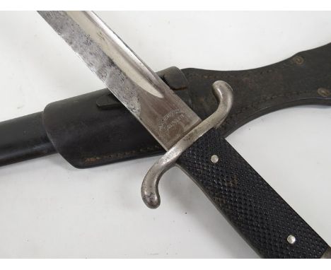 A German fire service / police bayonet by Max Weyersberg, Solingen, with steel scabbard and leather frog, short pattern