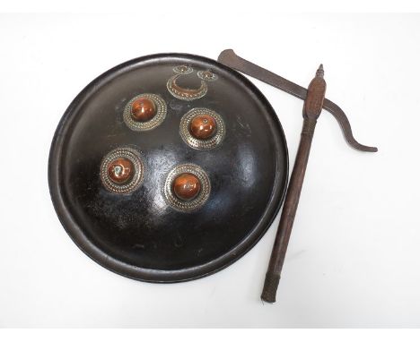 A 19th Century Indian shield of circular form with copper domes and crescent moon, 41cm diameter, together with a 19th Centur