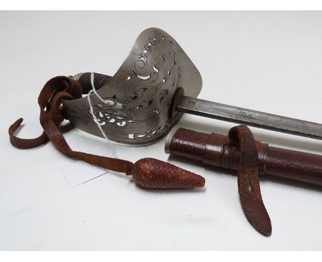 A British 1895 pattern infantry officer's sword by Hawksworth of Sheffield, with shagreen grip, basket hilt and brown leather