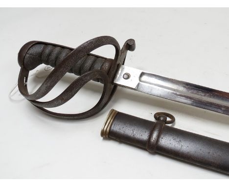 A Victorian pattern 1822 officer's sword with three bar hilt, shagreen grip engraved blade with Middlesex Rifles and foliage 