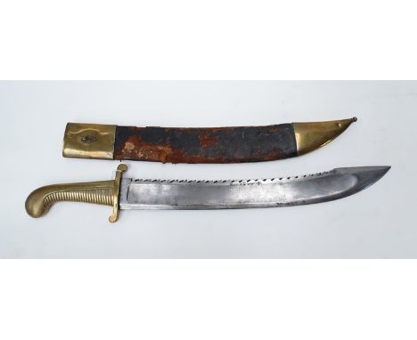 A Russian pioneer sword model 1827 with heavy cast brass ribbed hilt and saw back blade, used for cutting away undergrowth an