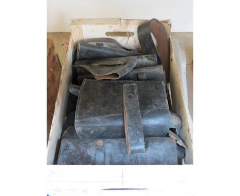 A box of Home Guard leather axe covers and a pistol holster a/f