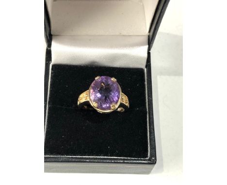 9ct gold amethyst dress ring weight 5.8g  size N-O 