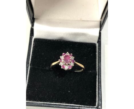 9ct gold diamond and ruby ring size o-p weight 2g 