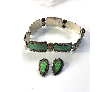 Vintage sterling silver guilloche enamel bracelet and earrings enamel damage to 1 panel another enamel cracked 