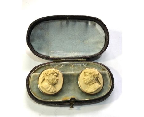 9ct gold framed lava cameo button  each measures approx 2.5cm by 2.4cm 