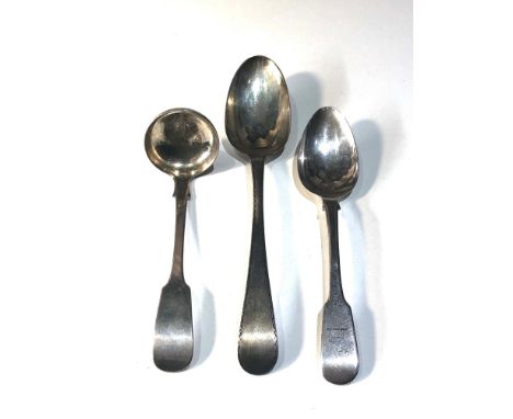 3 antique silver spoons includes 18th century silver table spoon antique irish silver table spoon and a victorian Scottish si