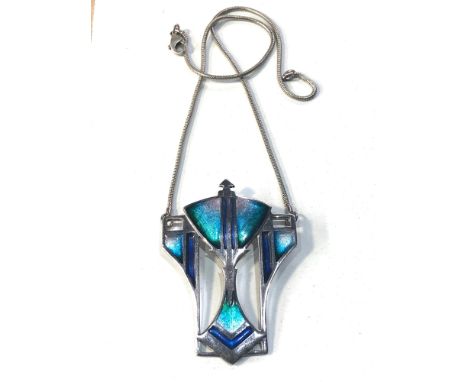 Attractive  vintage Scottish Silver &amp; Enamel Art Deco style Pendant necklace by Pat Cheney pendant measures approx 53mm d