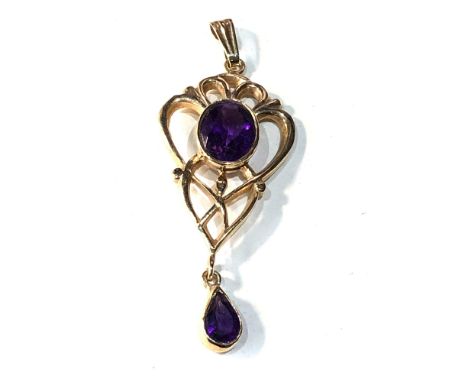 9ct gold amethyst pendant measures approx 5.1cm drop by 1.9cm weight 4g 