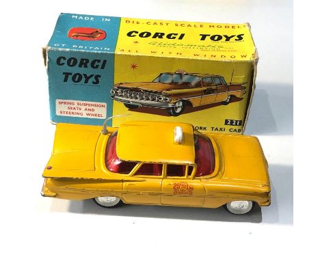 Corgi 221 Chevrolet new york taxi car in original box good condition 1 flaps missing car in good condition as shown 