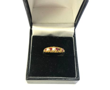 18ct gold ruby and seed-pearl gypsy ring i pearl missing weight 3g xrt tested as 18ct gold 