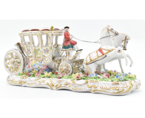 Luigi Fabris - a 20th century porcelain Regency style gilt scene of a horse drawn carriage after Chelsea Porcelain. The figur