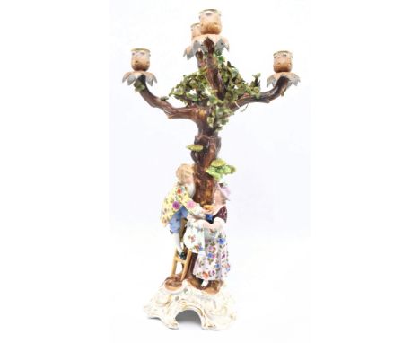 A Sitzendorf 19th century porcelain five branch candelabra table centrepiece modelled in the form of a tree. The candelabra c