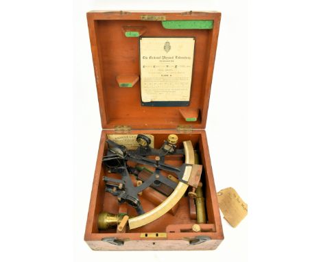 Cary, London - an early 20th century brass T-framed Verinier sextant in mahogany case. The sextant with additional lenses, st