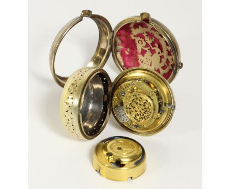 John Cordon or Gordon, London, a George III silver gilt pair cased repeating fusee pocket watch, London 1805, the white ename