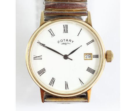 Rotary, a 9ct gold date quartz gentleman's wristwatch, 32mm, metal expanding bracelet. 