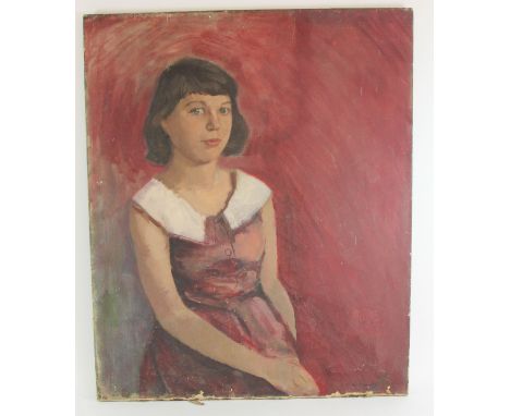 In the manner of Myron Barlow, portrait of a girl, bears a signature, unframed, 46 x 36cm. 