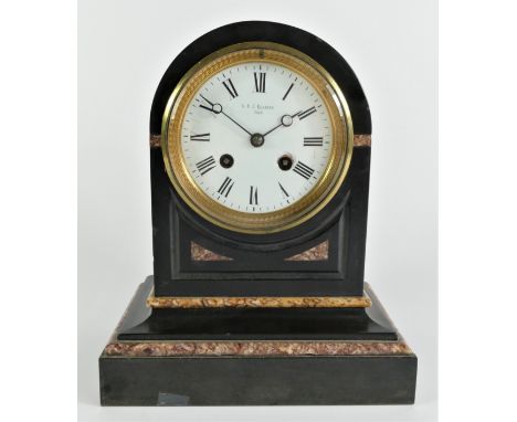 A & J Kleiser, York, a Victorian black slate and red variegated marble domed mantle clock, white enamel dial, the movement by