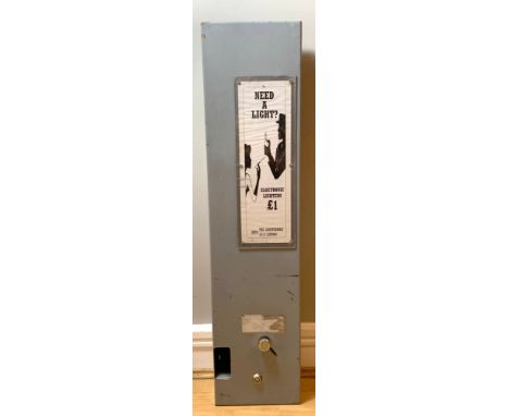 A metal electronic lighter coin operated vending machine, selling lighters for £1, sold and maintained by The Lighterman of L