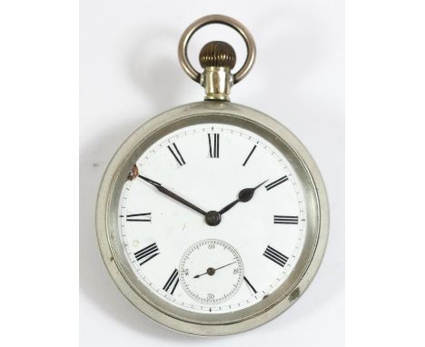 Omega, a WWI military keyless wind open face pocket watch, enamel dial with subsidiary seconds dial, the signed movement numb