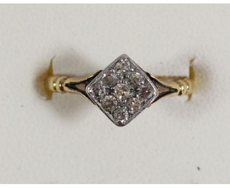 An 18ct gold and diamond square panel ring, set with single cut stones, L, 1.5gm 