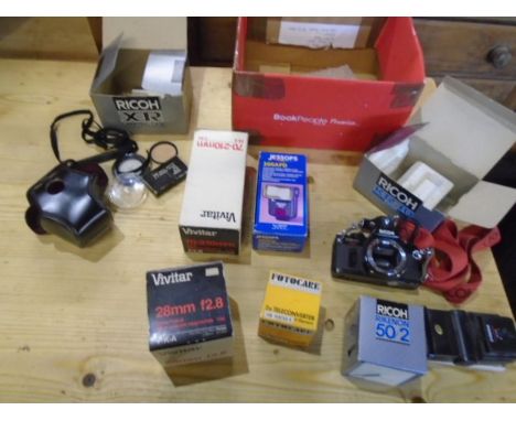 Box containing Ricoh KR-10 super camera, a Ricoh carrying case, Jessops 300AFD digital camera flash (boxed) Cobra MD 250 Mult