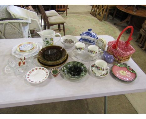 Mixed china and glass including Wedgwood and Portmeirion and silver plated spoons 