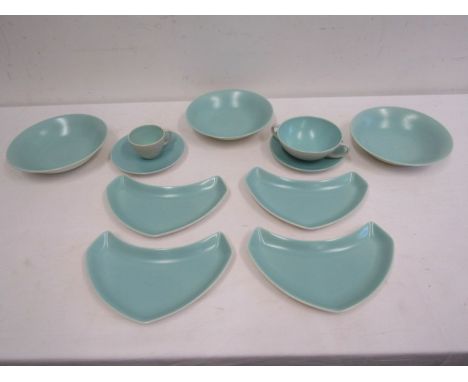 Poole pottery serving dishes, bowls and 2 cups and saucers