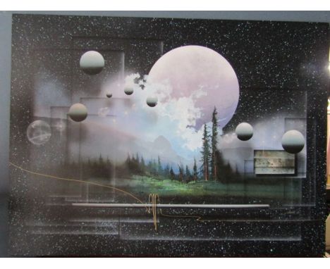 Original acrylic mixed media painting on canvas by Austrian/American artist Josef Kugler (20th Century). It is signed, mounte