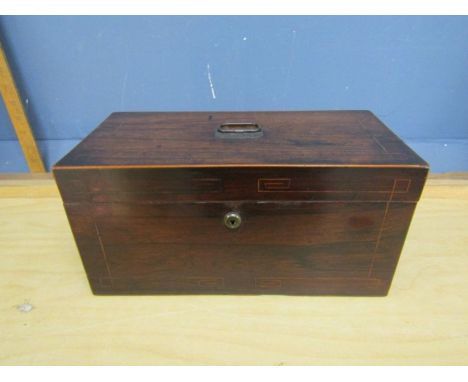 A Victorin tea caddy with interior- not original glass- with key