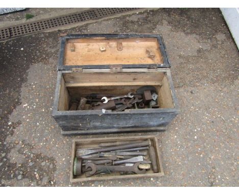 Vintage wooden toolbox with tools 