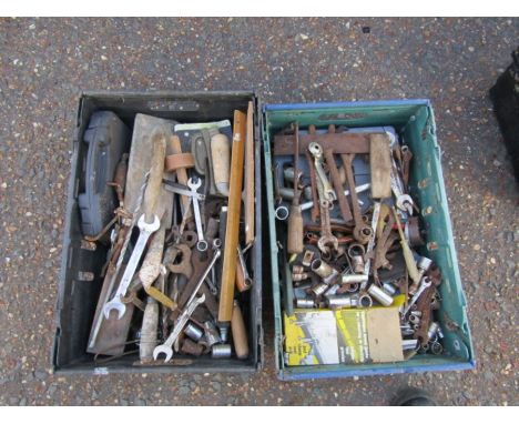 2 Boxes of hand tools including spanners and sockets etc 