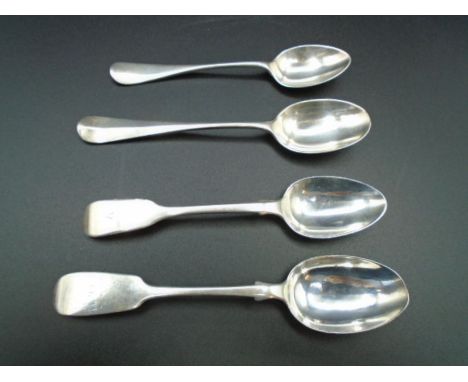 4 spoons, largest Silver hallmarked Exeter 1859 by Josiah and James Williams, it has engraved initials on the handle (very ru