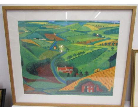 After David Hockney print of a colourful landscape 76x66cm