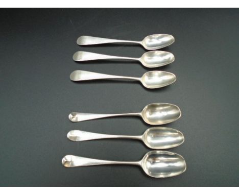 6 early Silver hallmarked spoons  -3 are  stamped with the George III Monarch head, Lion Passant (1790's) makers mark rubbed 