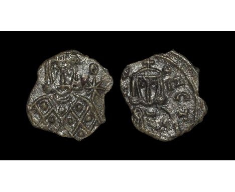 813-820 AD. Syracuse mint. Obv: LEON legend above, crowned bust facing with short beard, wearing loros, holding cross potent,