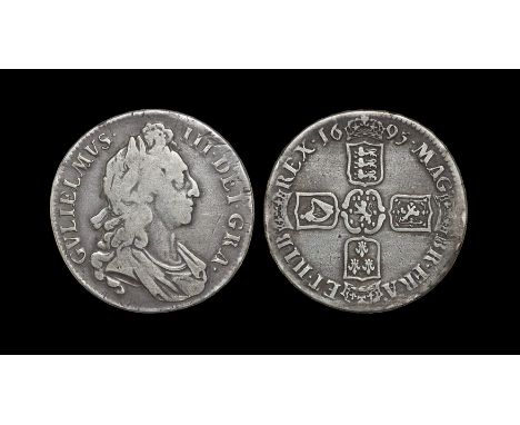 Dated 1695 AD. First bust. Obv: profile bust with GVLIELMVS III DEI GRA legend. Rev: crucifrom arms with MAG BR FRA ET HIB RE