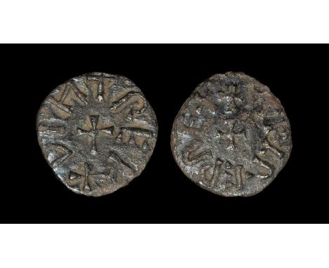 841-843 AD. First reign. Obv: small cross with +EDELRED REX legend. Rev: small cross with +PIHTRED legend for the moneyer Wih