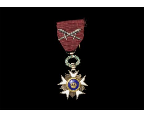 20th century AD. Silver, part gilt, with enamels. Obv: Belgian crown gilt on blue enamel disc on five-pointed white enamelled