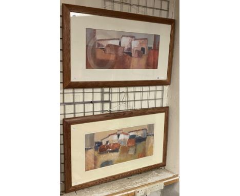 ENGLISH SCHOOL (XX CENTURY) TWO BRIGHT LANDSCAPES - COLOUR LITHOGRAPH 30CM X 57CM