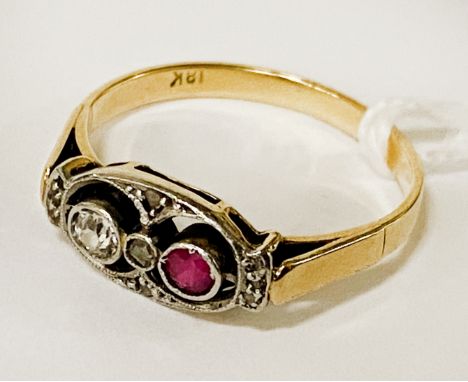 ART DECO RUBY &amp; DIAMOND RING - SIZE M- APPROX 2.4 GRAMS